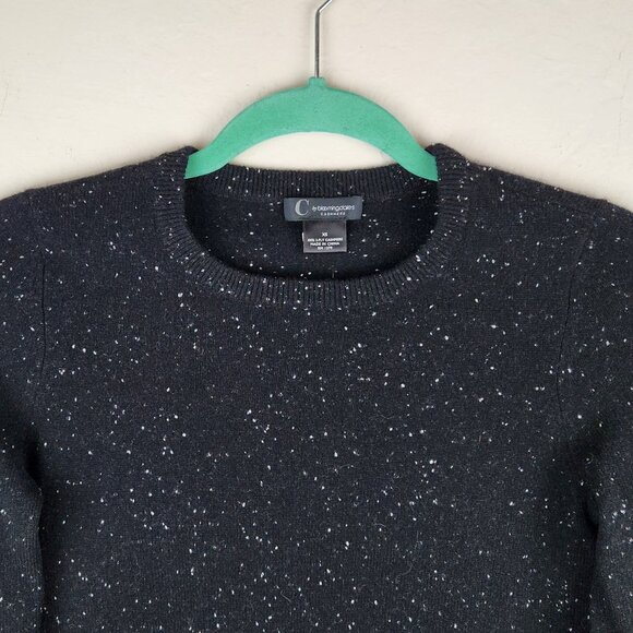 C by Bloomingdale's 100% Cashmere Black Speckled Crewneck Sweater XS *read* - Picture 3 of 8